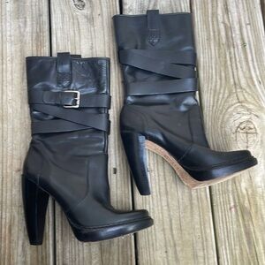 Michael Kors Lisa Boots Shiny Calf Black Leather Boots Size 7